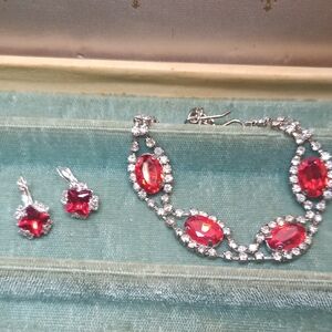 Elegant Red and Silver Tone Jewelry Set
